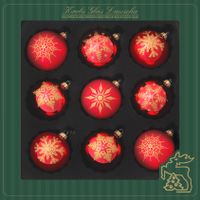 Krebs gedecoreerde kerstballen - 9x st - rood - 8 cm - glas   -