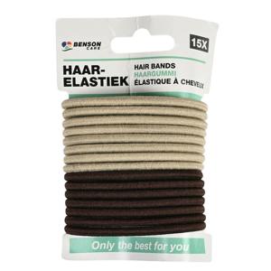 Benson Care Haar elastiekjes - set 15x - bruin/beige - zonder metaal - D5 cm