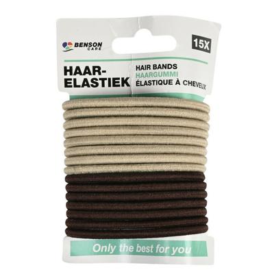 Benson Care Haar elastiekjes - set 15x - bruin/beige - zonder metaal - D5 cm
