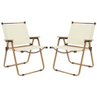 Home Deco Factory camping/strand stoel - 2x - hout/stof - inklapbaar - beige - L55 x B63 x H77 cm