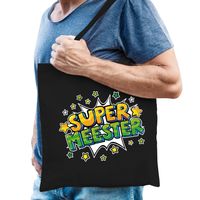 Super meester popart katoenen tas zwart voor heren - cadeau tasjes - thumbnail