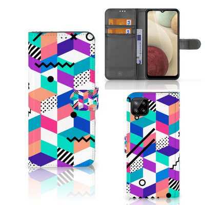 Samsung Galaxy A12 Book Case Blokken Kleurrijk Samsung Galaxy A12 Book Case Blokken Kleurrijk