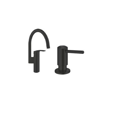 GROHE Eurosmart Keukenkraanset - 18.3cm - hoge uitloop - zeepdispenser - matte black SW1077330/SW1077401