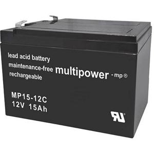 multipower PB-12-15 Loodaccu 12 V 15 Ah Loodvlies (AGM) (b x h x d) 151 x 104.5 x 99 mm Kabelschoen 6.35 mm Onderhoudsvrij, Geringe zelfontlading