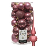 Decoris kerstballen 30x stuks - oud roze 4/5/6 cm kunststof mat/glans/glitter mix en piek - thumbnail