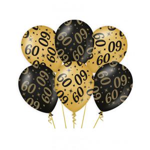 60 jaar verjaardag feest ballonnen - 6x stuks - zwart/goud - leeftijd - 30 cm - versiering