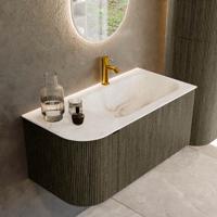 Badmeubel Mondiaz Kurve-Dlux | 95 cm cm | Meubelkleur Shadow | Wastafelkleur Frappe | Solid surface | Wasbak rechter zijde spoelbak | 1 kraangat