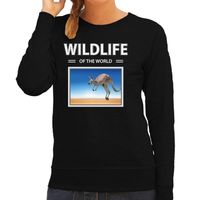 Kangaroe sweater / trui met dieren foto wildlife of the world zwart voor dames - thumbnail