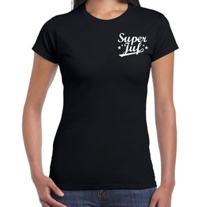 Super juf cadeau t-shirt zwart op borst voor dames