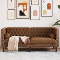 Tweezitsbank Chesterfield-stijl met bolsters kunstsude bruin