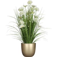 Kunstbloemen boeket wit - in pot goud - keramiek - H70 cm - thumbnail