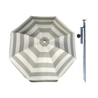 Parasol met metalen grondharing - zilver/wit gestreept - polyester - Dia 140 cm - verstelbaar