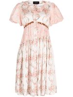 Simone Rocha robe mi-longue fleurie à manches bouffantes - Rose