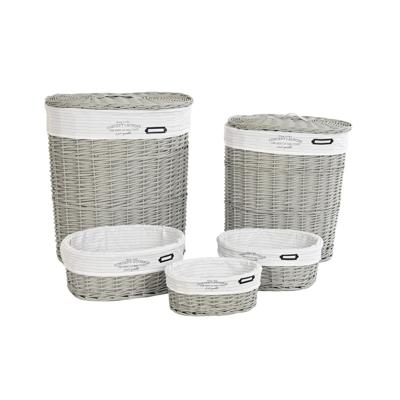 Mandenset DKD Home Decor Wit Grijs vlechtwerk 51 x 37 x 56 cm 52 x 38 x 57 cm (5 Onderdelen)