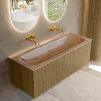Badmeubel Mondiaz Kurve-Dlux | 120 cm | Meubelkleur Dusk | Wastafelkleur Arena | Solid surface | Wasbak midden spoelbak | Zonder kraangat(en)