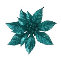 1x Kerstboomversiering op clip emerald groene glitter bloem 15 cm - thumbnail