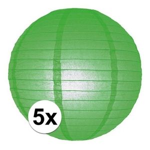 5x Groene lampionnen rond 25 cm versiering feestartikelen   -