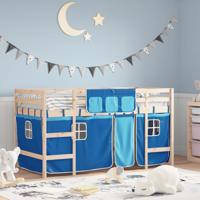 Kinderhoogslaper met gordijnen 90x190 cm grenenhout blauw