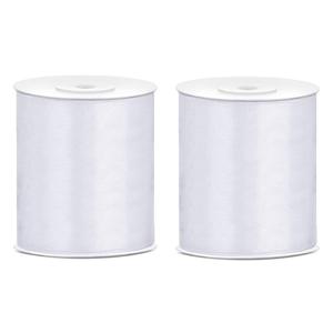 Hobby/knutsel satijnen sierlint - 2x - ivoor wit - 10 cm x 25 mtr - cadeau lint