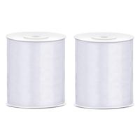 Hobby/knutsel satijnen sierlint - 2x - ivoor wit - 10 cm x 25 mtr - cadeau lint