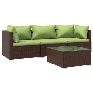 vidaXL 4-delige Loungeset met kussens poly rattan bruin