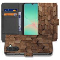 Book Style Hoes Voor Samsung Galaxy A17 Wooden Cubes Houtprint Bruin