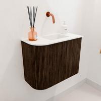 Toiletmeubel Mondiaz Joya | 51.6 cm | Meubelkleur Walnut | Faye wastafel Talc Rechts | Zonder kraangat(en) Toiletmeubel Mondiaz Joya | 51.6 cm | Meubelkleur Walnut | Faye wastafel Talc Rechts | Zonder kraangat(en)