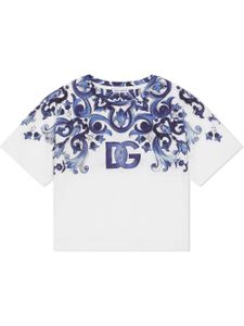 Dolce & Gabbana Kids t-shirt en coton à imprimé Majolica - Bleu