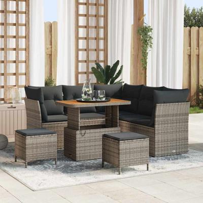 Tuinbankenset 8 pcs Grijs poly rattan