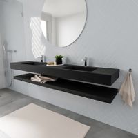 Mondiaz Alan badmeubel 200 cm solid suface planchet urban vrijhangend wastafel dubbel 2 kraangaten zwart Mondiaz Alan badmeubel 200 cm solid suface planchet urban vrijhangend wastafel dubbel 2 kraangaten zwart