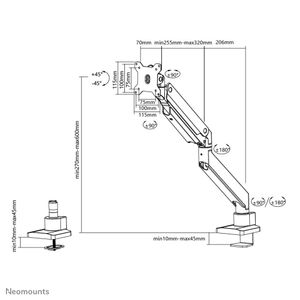 Neomounts NM-D775WHITEPLUS Monitor-tafelbeugel 1-voudig 25,4 cm (10) - 124,5 cm (49) Wit Zwenkbaar, Roteerbaar, Kantelbaar