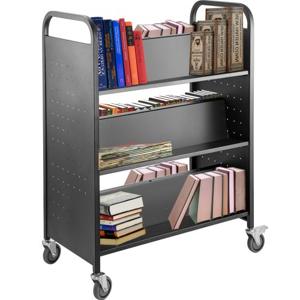 VEVOR Boekenwagen, 90kg Bibliotheekwagen, 125 x 90 x 48cm Rollende Boekenwagen, Dubbelzijdige W-vormige schuine planken met afsluitbare wielen voor thuisplanken, kantoor, school, boekenwagen