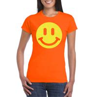 Verkleed T-shirt voor dames - smiley - oranje - carnaval/foute party - feestkleding