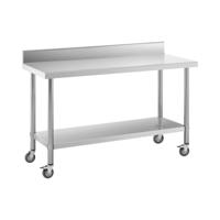 RVS tafel met wielen - PREMIUM - 60 x 150 cm - 160 kg - achterwand - Royal Catering