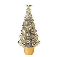 Complete mini kunst kerstboompje/kunstboompje zilver/goud met kerstballen 50 cm - Kunstkerstboom - thumbnail