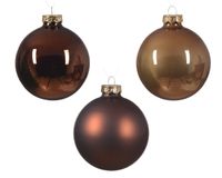 Kerstbal glas d8 cm bruin ass 16st kerst - Decoris