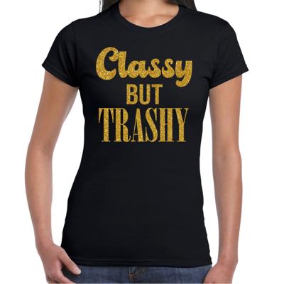 Verkleed T-shirt dames - classy but trashy -? zwart - glitter goud - themafeest fout/goud/stout