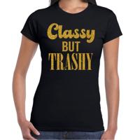 Verkleed T-shirt dames - classy but trashy - zwart - glitter goud - themafeest fout/goud/stout Verkleed T-shirt dames - classy but trashy - zwart - glitter goud - themafeest fout/goud/stout