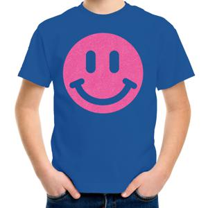 Verkleed T-shirt voor jongens - smiley - blauw - carnaval - feestkleding voor kinderen