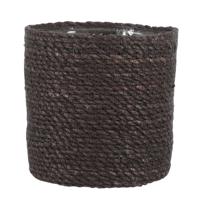 Mica Decorations Plantenmand - grijs - rotan - 18 x 18 cm   -