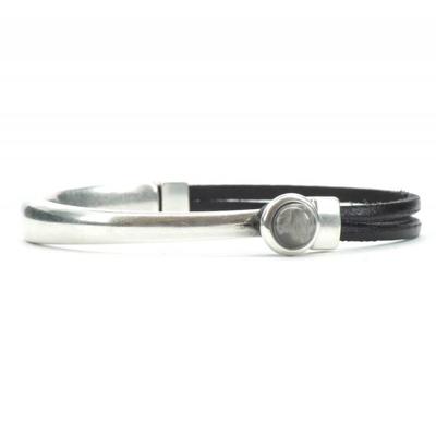 Qoss Zwarte Armband Eva Grijze Bol - Maat S