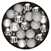 20x stuks kleine kunststof kerstballen zilver 3 cm mat/glans/glitter - thumbnail