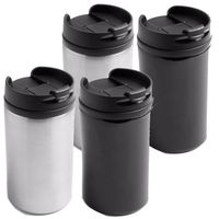 Set van 4x stuks Warmhoudbekers/warm houd bekers metallic zwart en grijs 300 ml - Thermosbeker - thumbnail