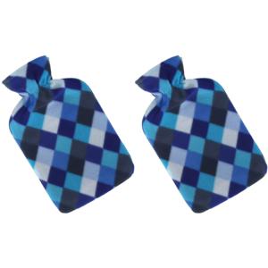 Set van 2x stuks water kruik met fleece hoes blauwe ruiten print 1,7 liter