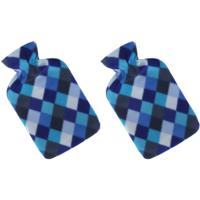 Set van 2x stuks water kruik met fleece hoes blauwe ruiten print 1,7 liter - thumbnail