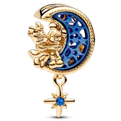 Pandora 762956C01 Hangbedel Disney Mickey Mouse-Minnie Mouse Crescent Moon zilver-kleursteen goudkleurig-blauw