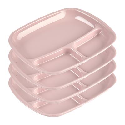 Plasticforte vakjes diner borden - 4x - roze - kunststof - 21 x 24 cm - 3 vakken - bbq en camping