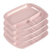 Plasticforte vakjes diner borden - 4x - roze - kunststof - 21 x 24 cm - 3 vakken - bbq en camping