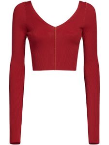 Marni pull nervuré à col v - Rouge