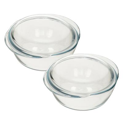 Pyrex ronde glazen ovenschaal met deksel - 2x - 2,1 liter - 22 x 13 x 5 cm - Ovenschotel schalen